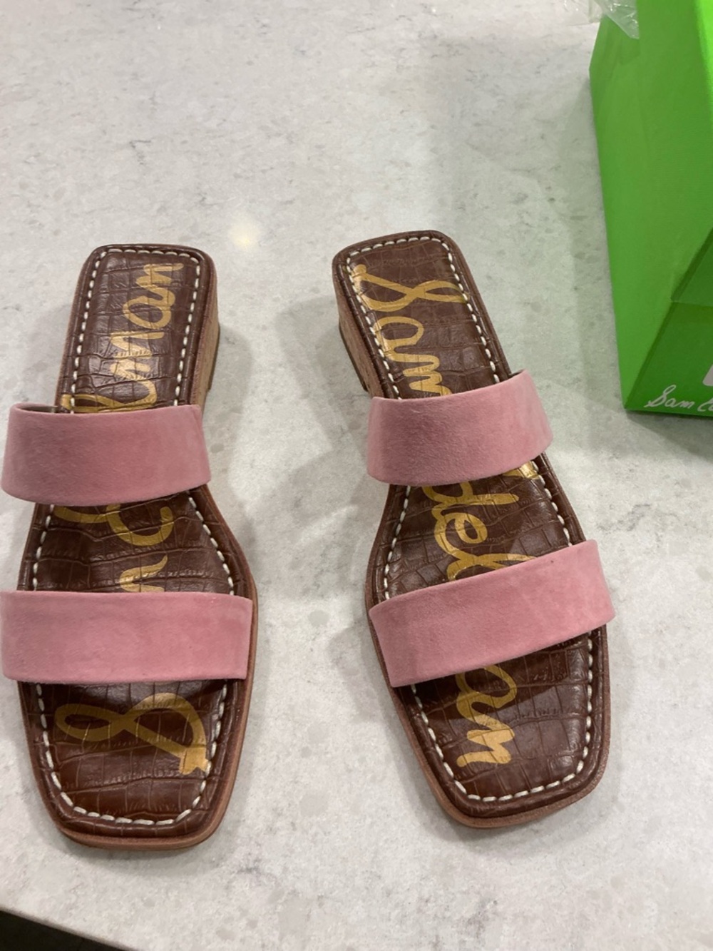 Sam Edelman Pink Suede Double-Band Slide Sandals offers ok